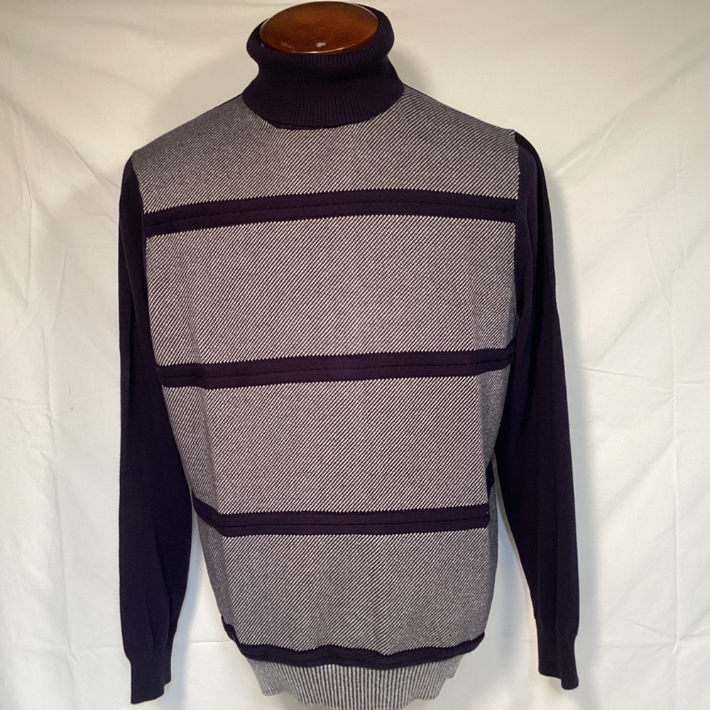 Paul Fredrick Turtleneck Sweater in Navy Blue and Gray Men’s Size Large